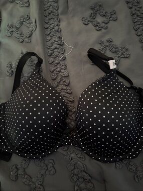 Victoria's Secret Black Bra with White Polka Dots